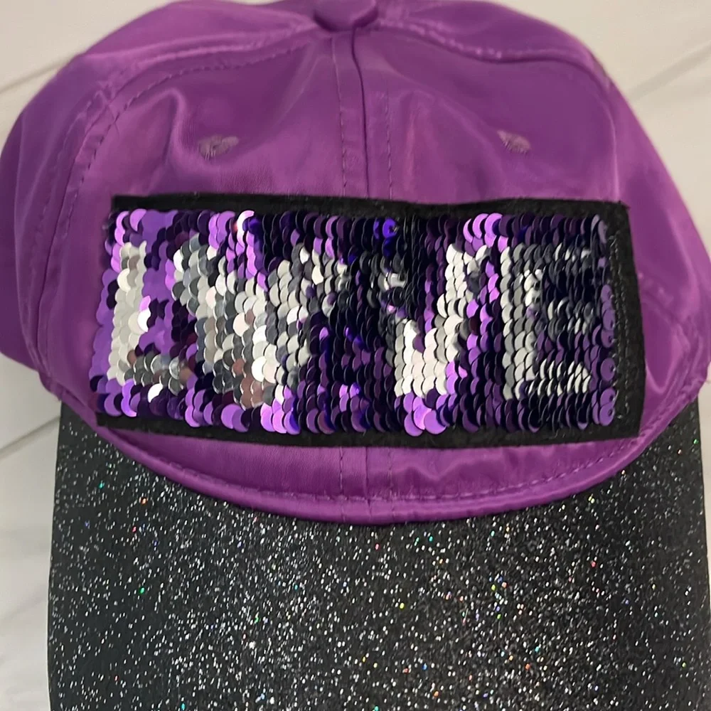 Youth Disney purple black glittery love Mickey Mouse Hat adjustable